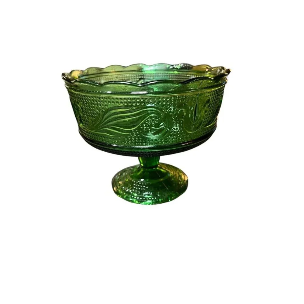 Vintage E O Brody Co Pressed Glass Candy Dish Emerald Green M600 Raised